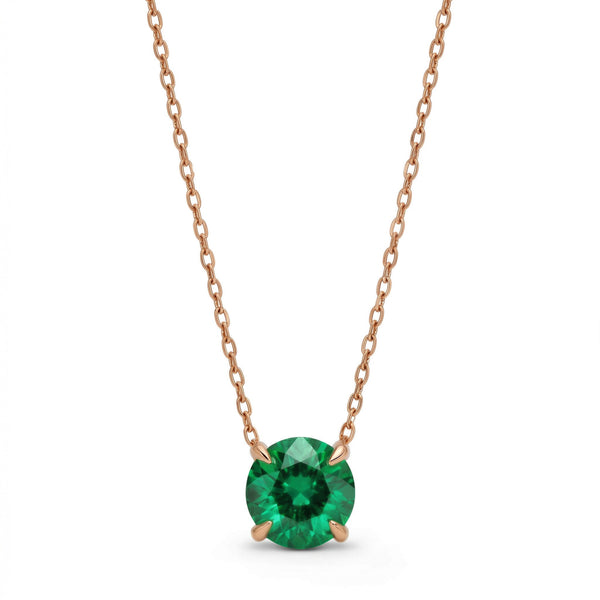 emerald birthstone necklace in rose gold finish — front view