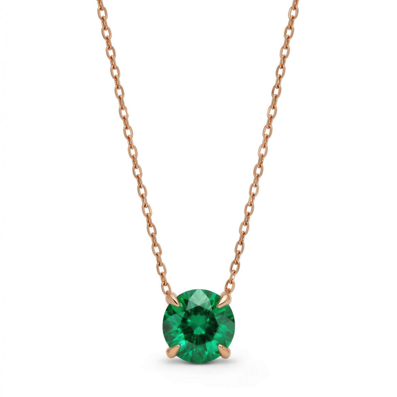 emerald birthstone necklace in rose gold finish — front view