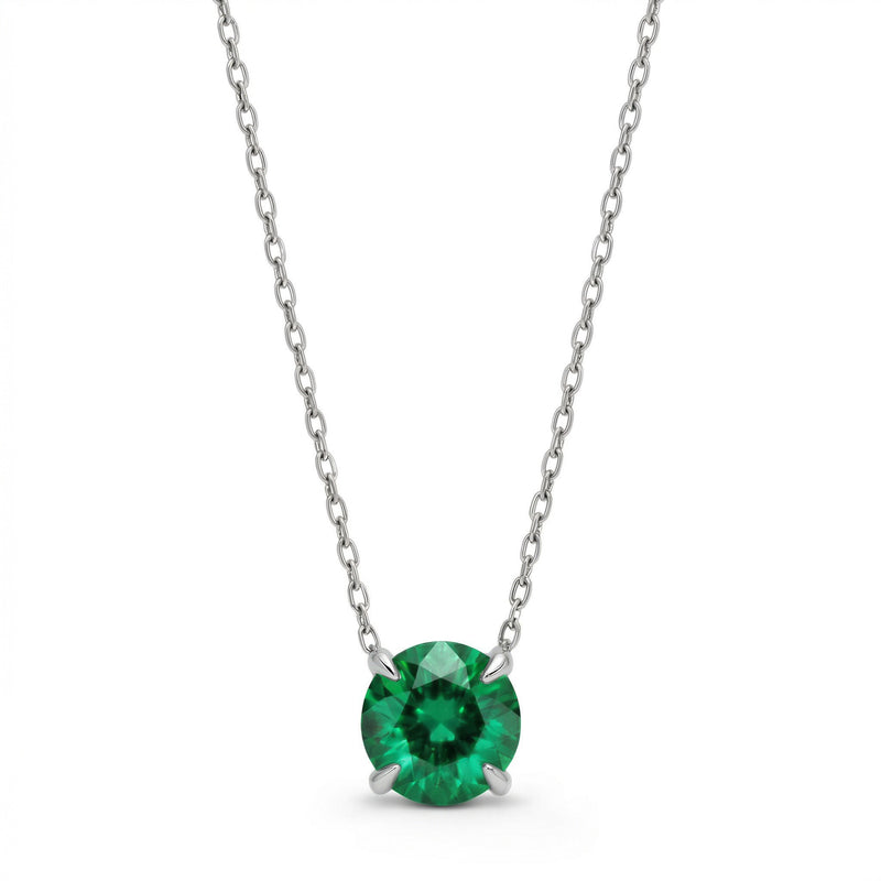 emerald birthstone necklace in white gold finish — front view