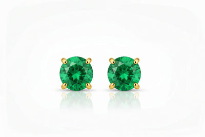 emerald birthstone stud earrings in yellow gold finish — front view