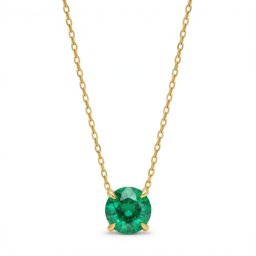 emerald birthstone necklace in yellow gold finish — front view