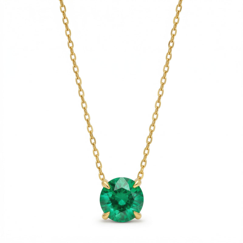 emerald birthstone necklace in yellow gold finish — front view