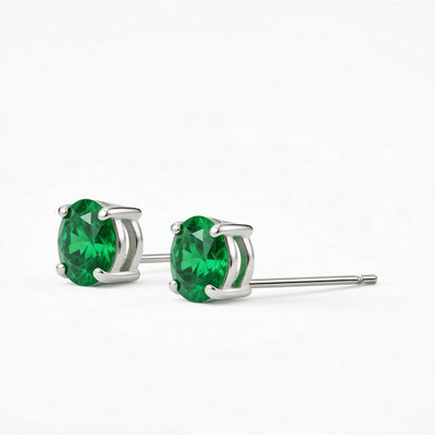 emerald birthstone stud earrings in white gold finish — side view
