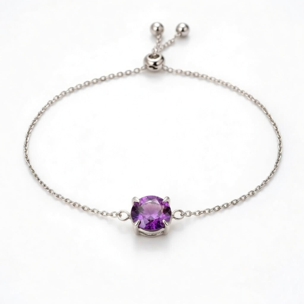 alexandrite birthstone bracelet in white gold finish — front view