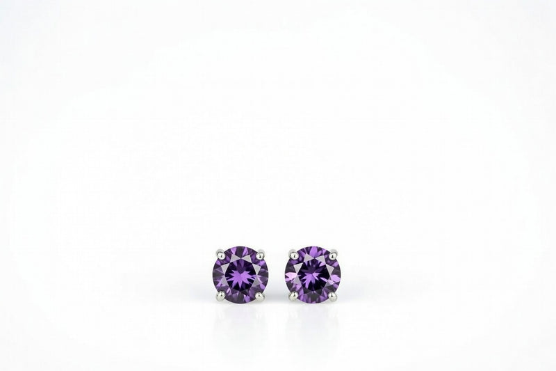 alexandrite birthstone stud earrings in white gold finish — front view
