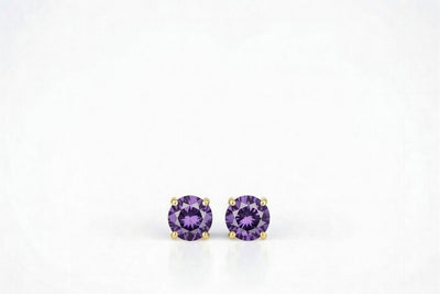 alexandrite birthstone stud earrings in yellow gold finish — front view