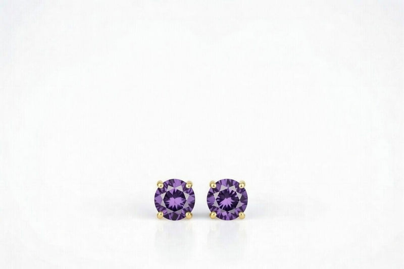 alexandrite birthstone stud earrings in yellow gold finish — front view