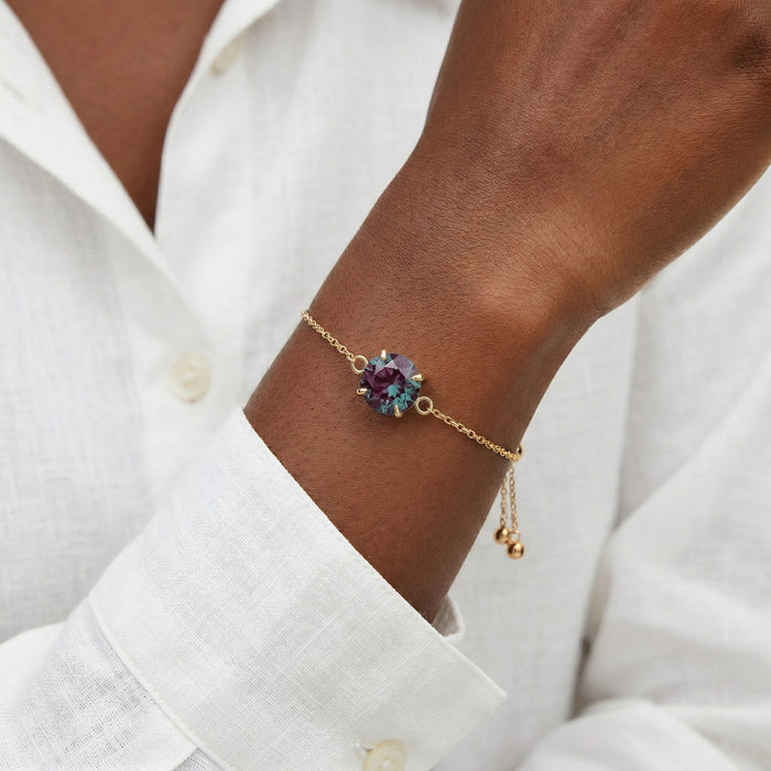 alexandrite birthstone bracelet in rose gold finish — model view