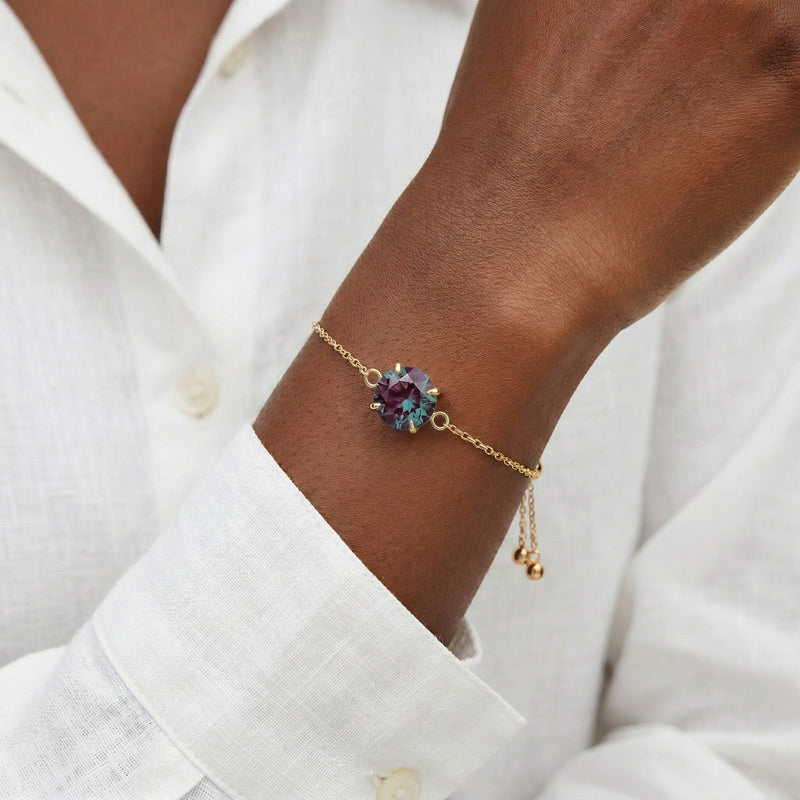 alexandrite birthstone bracelet in rose gold finish — model view