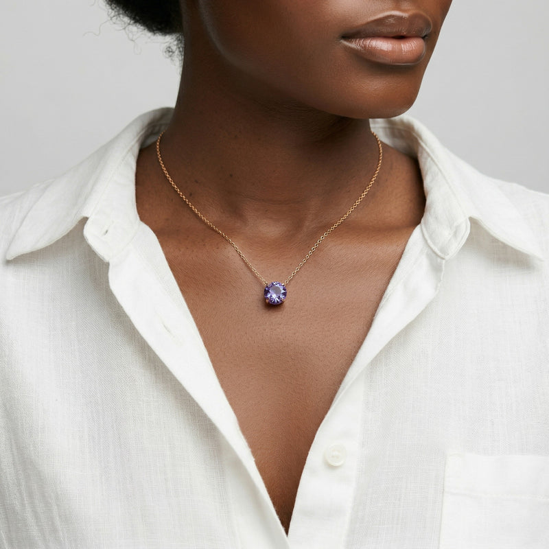 alexandrite birthstone necklace in rose gold finish — model view