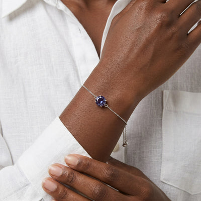 alexandrite birthstone bracelet in white gold finish — model view