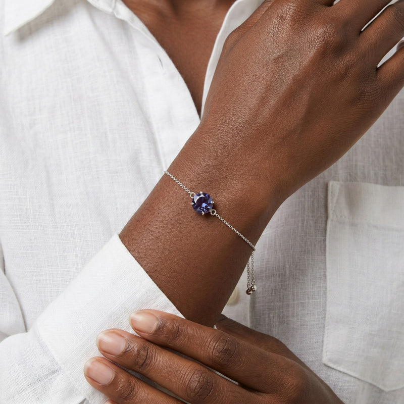 alexandrite birthstone bracelet in white gold finish — model view