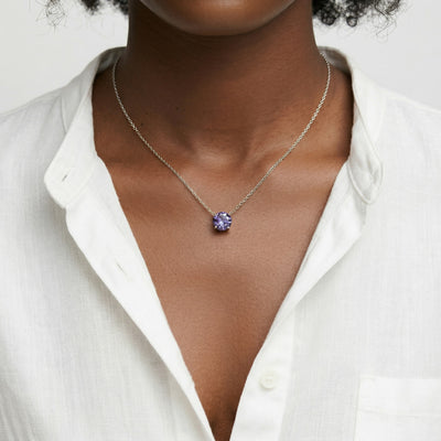 alexandrite birthstone necklace in white gold finish — model view