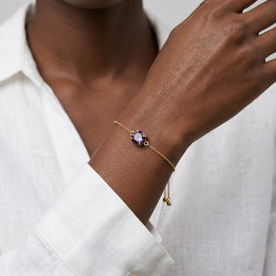 alexandrite birthstone bracelet in yellow gold finish — model view