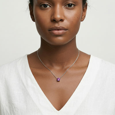 alexandrite birthstone necklace in white gold finish — model view