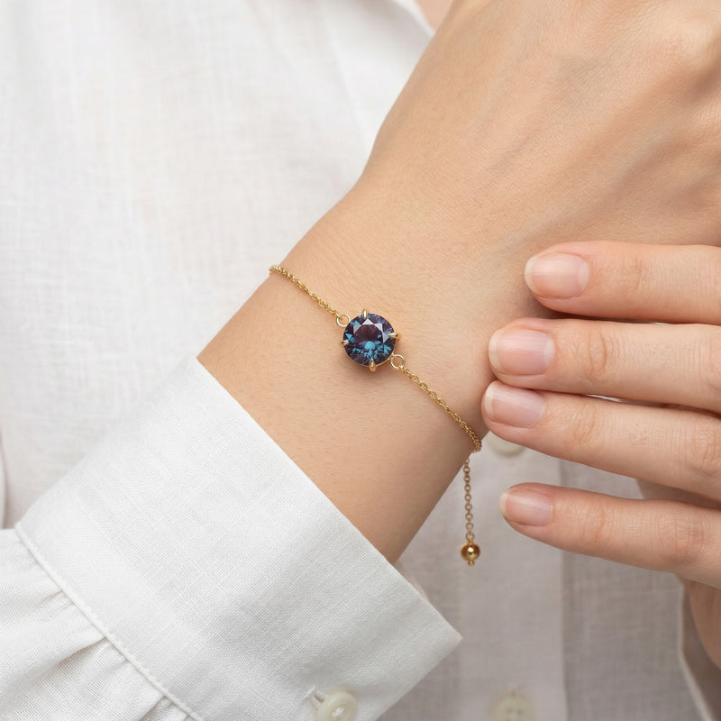 alexandrite birthstone bracelet in yellow gold finish — model view