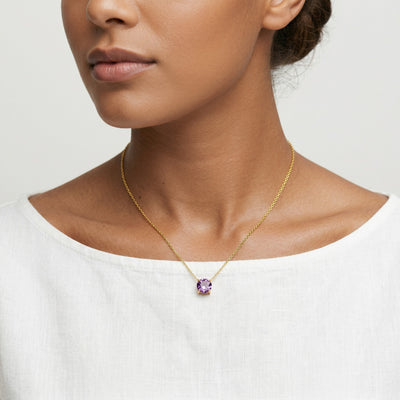 alexandrite birthstone necklace in yellow gold finish — model view
