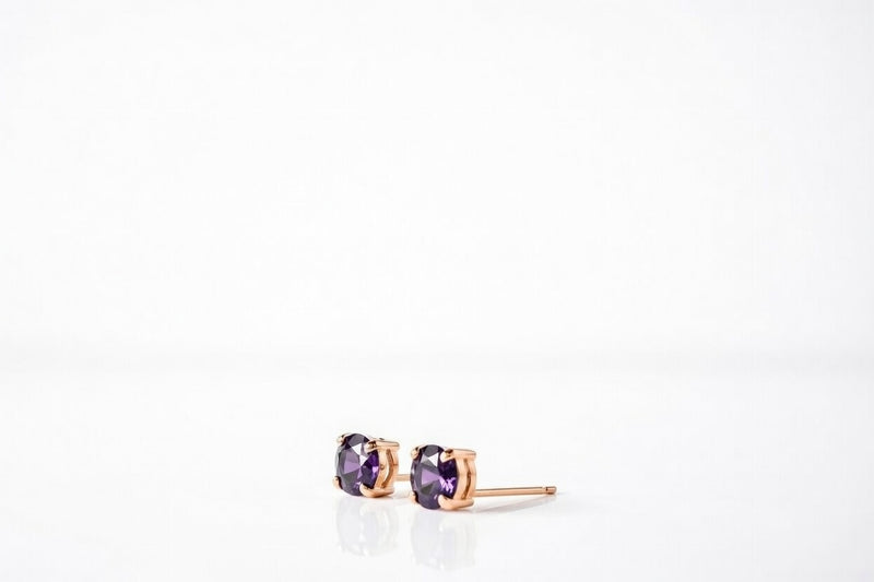 alexandrite birthstone stud earrings in rose gold finish — side view