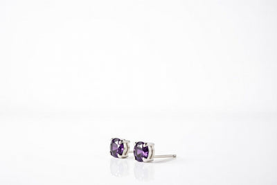 alexandrite birthstone stud earrings in white gold finish — side view