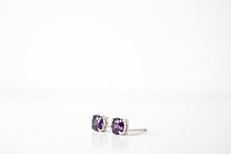 alexandrite birthstone stud earrings in white gold finish — side view