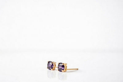 alexandrite birthstone stud earrings in yellow gold finish — side view