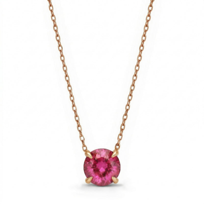 ruby birthstone necklace in rose gold finish — front view