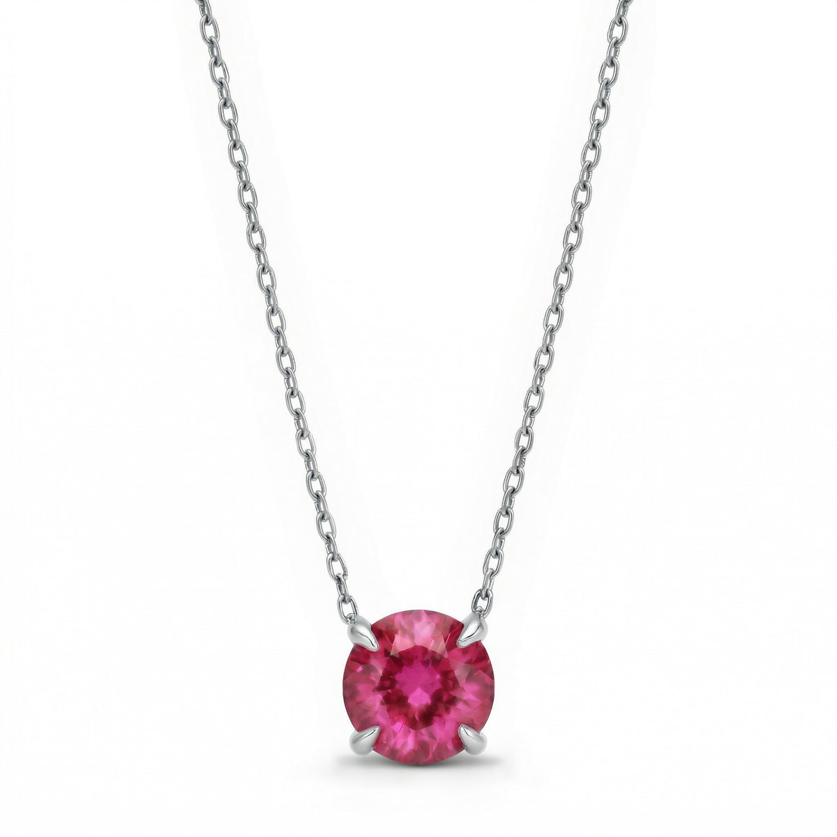 ruby birthstone necklace in white gold finish — front view