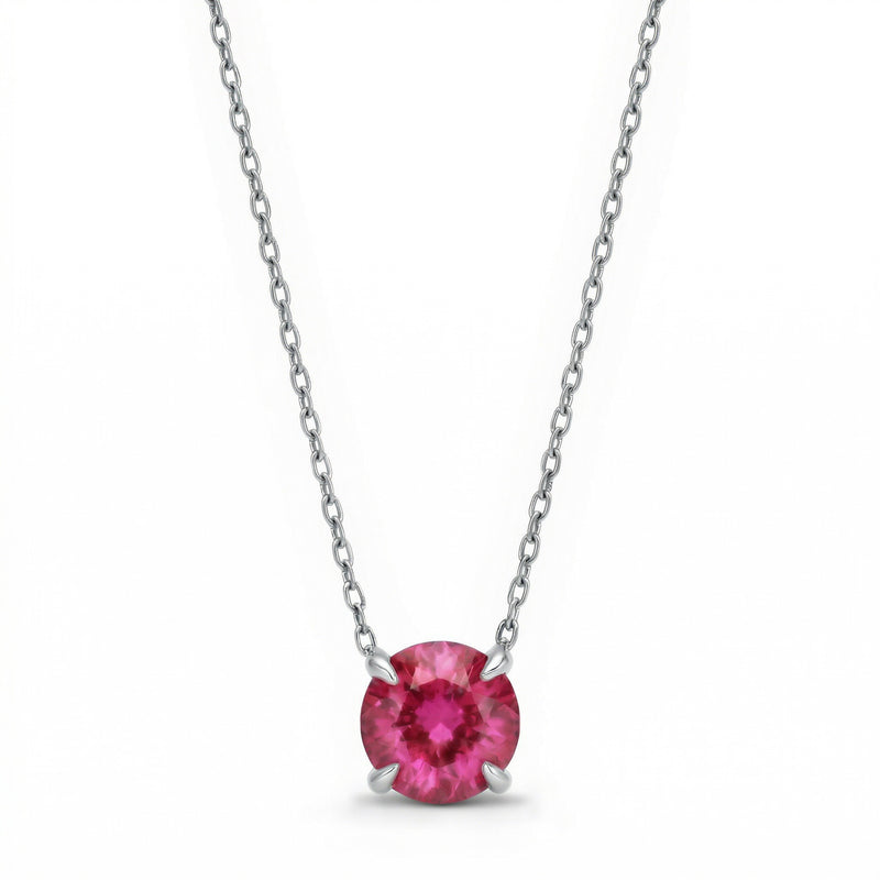 ruby birthstone necklace in white gold finish — front view