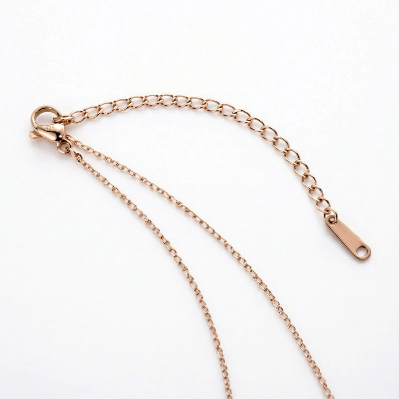 peridot birthstone necklace in rose gold finish — back view