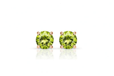 peridot birthstone stud earrings in rose gold finish — front view