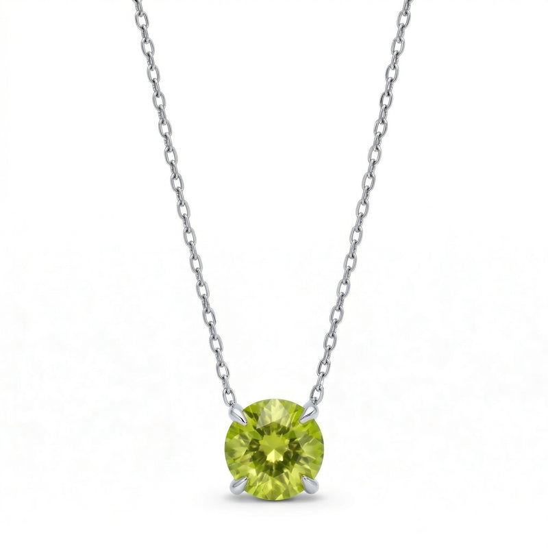 peridot birthstone necklace in white gold finish — front view