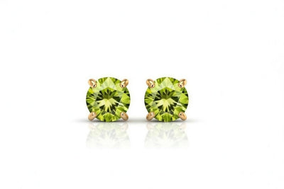 peridot birthstone stud earrings in yellow gold finish — front view