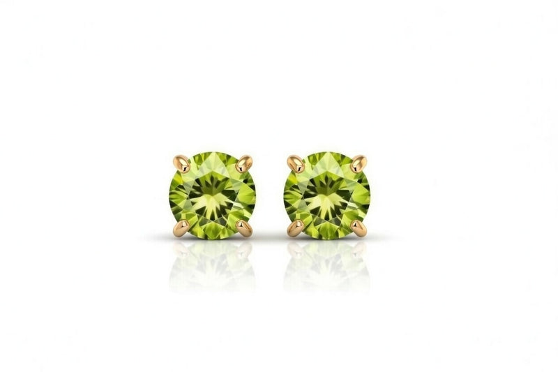 peridot birthstone stud earrings in yellow gold finish — front view