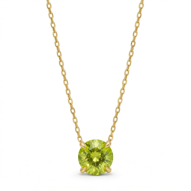 peridot birthstone necklace in yellow gold finish — front view
