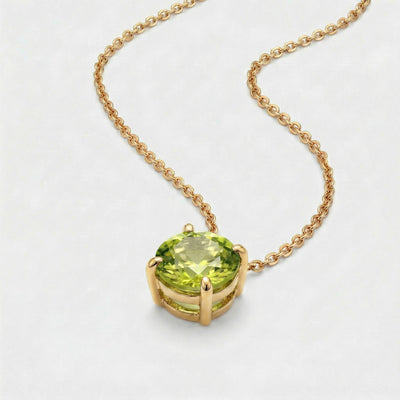 peridot birthstone necklace in yellow gold finish — side view