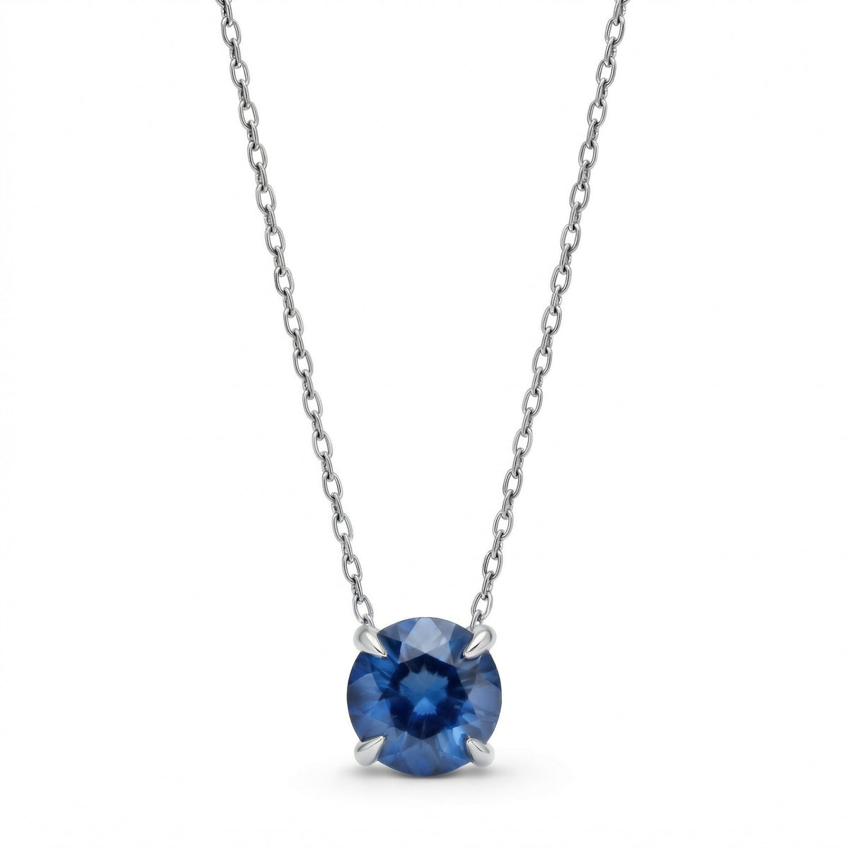 sapphire birthstone necklace in white gold finish — front view