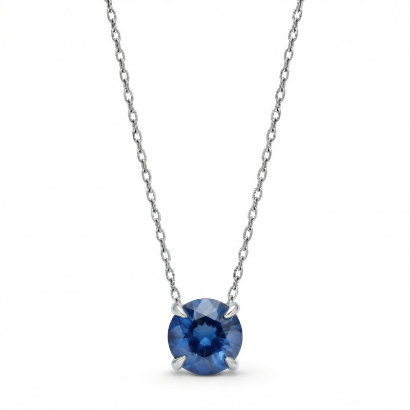 sapphire birthstone necklace in white gold finish — front view