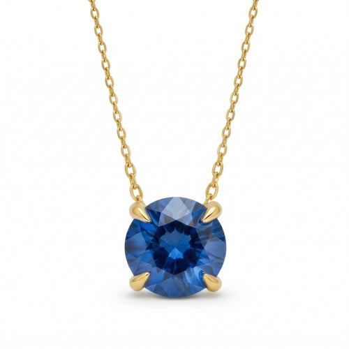 sapphire birthstone necklace in yellow gold finish — front view