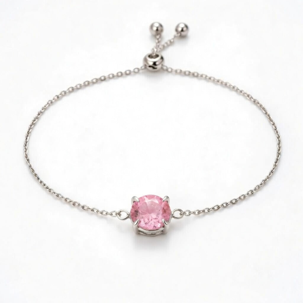 tourmaline birthstone bracelet in white gold finish — front view