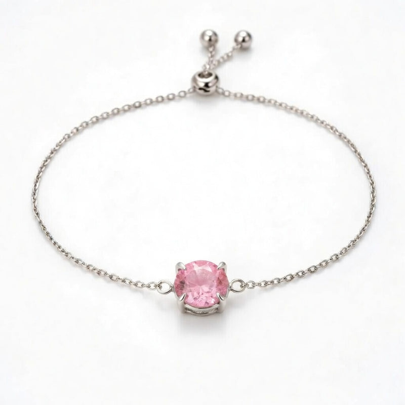tourmaline birthstone bracelet in white gold finish — front view