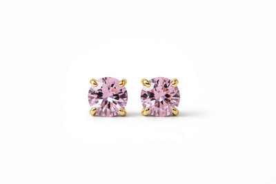 tourmaline birthstone stud earrings in yellow gold finish — front view