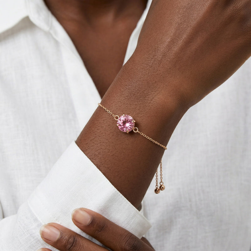 tourmaline birthstone bracelet in rose gold finish — model view