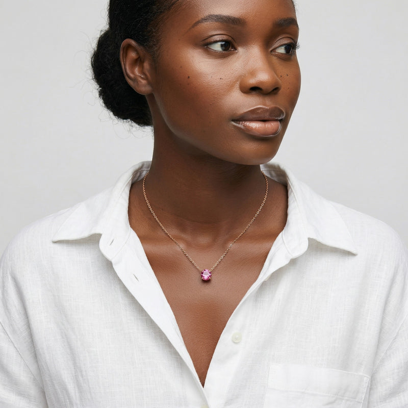 tourmaline birthstone necklace in rose gold finish — model view