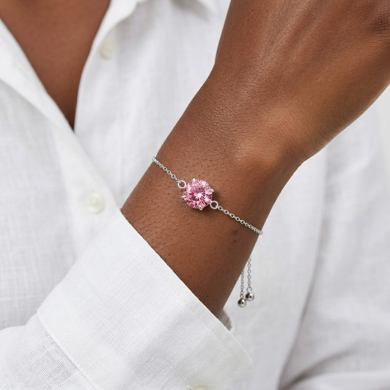 tourmaline birthstone bracelet in white gold finish — model view