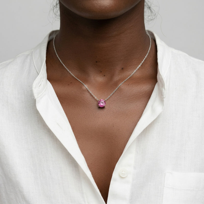 tourmaline birthstone necklace in white gold finish — model view