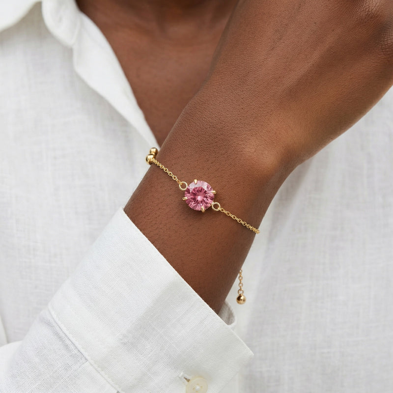 tourmaline birthstone bracelet in yellow gold finish — model view