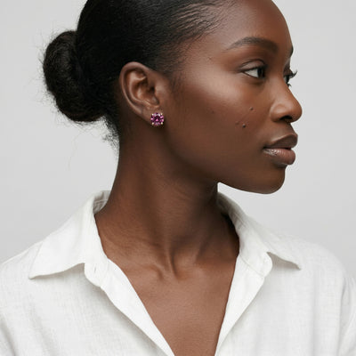 tourmaline birthstone stud earrings in yellow gold finish — model view