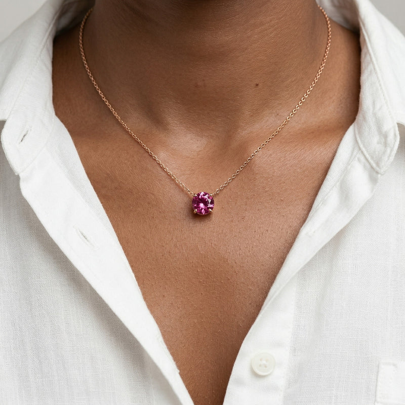 tourmaline birthstone necklace in rose gold finish — model view