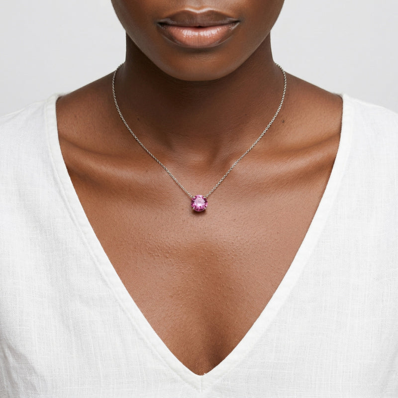 tourmaline birthstone necklace in white gold finish — model view