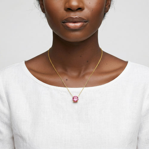 tourmaline birthstone necklace in yellow gold finish — model view
